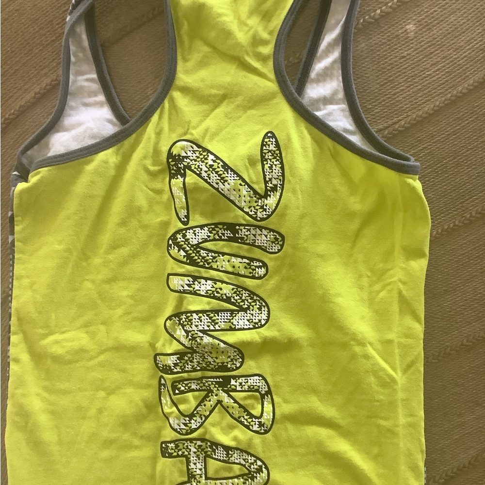 Zumba Fitness Neon Yellow Racerback Tank with Gray Trim